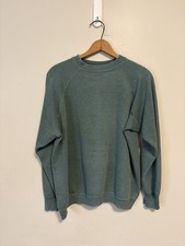Vintage 1970s Thrashed Faded Teal Cotton Crew...