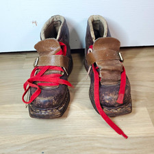 Vintage Kristiania Leather Ski Boots 1950s Antique Rustic Size 1