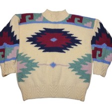 Vintage Susann D Sweater Hand Knit 100 Wool Aztec Design Women's Size Medium
