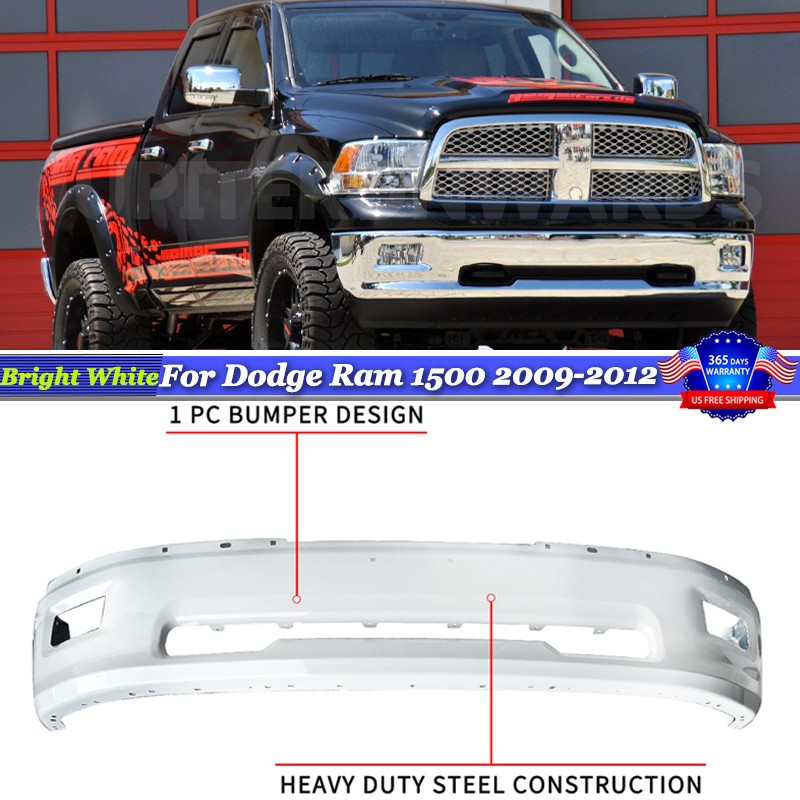 Bright White Steel Front Bumper Face Bar For Dodge Ram 1500 2009-2012 w/ Fog