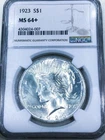 1923 Peace Silver Dollar NGC MS64+ Beautiful Plus Coin