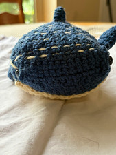 Handmade Crochet Shark Plush Stuffed Animal Blue  White Small 2024