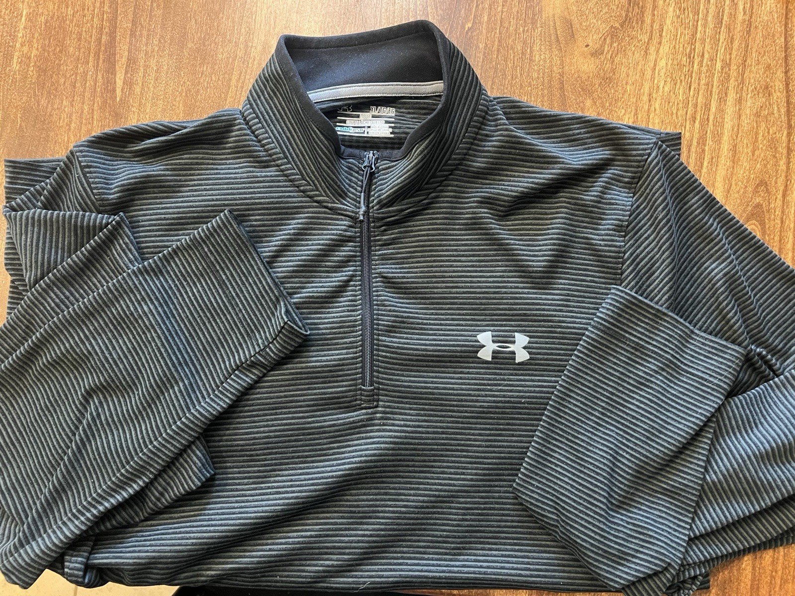 Under Armour ColdGear 1/4 Zip Pullover Mens XL Black Gray Striped Loose Fit