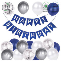 Luftballons Geburtstag Dekoration Set Marineblau Silber Happy Birthday Banner