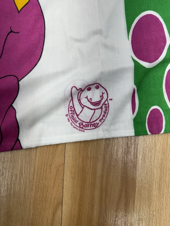 Vintage 1992 Barney Purple Dinosaur Twin Size Flat Fitted Sheet Set w Pillowcase - Image 4 of 4