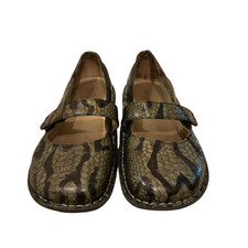 Alegria Paloma Leather Mary Jane Shoes Size 40 US 9.5  10 Brown Snakeskin Print