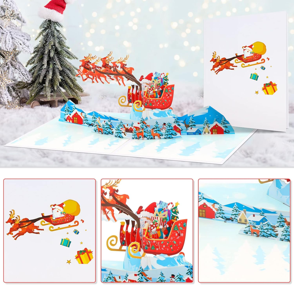 Giiffu 3D Pop Up Christmas Cards, Popup Merry Christmas Greeting Notes With Envelope And Message Tag, Handmade Christmas Card In A Box, Xmas Santa Card Holiday Gift