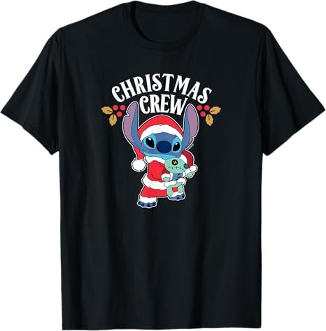 Disney Lilo & Stitch - Camiseta Negra Navidad Stitch And Scrump Holiday
