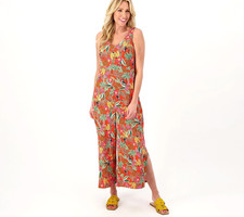 CUDDL DUDS Women's COMFY Regular Wide Split Leg Flexwear Tropical Jumpsuit sz M