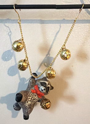 1986 Lil Jingler Raccoon Handcrafted Hallmark Ornament with Brass Bells