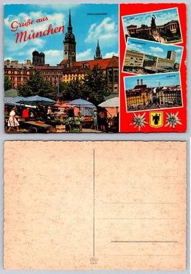 Vintage Multi-View Postcard Munich Germany Viktualienmarkt Hauptbahnhof Karlstor