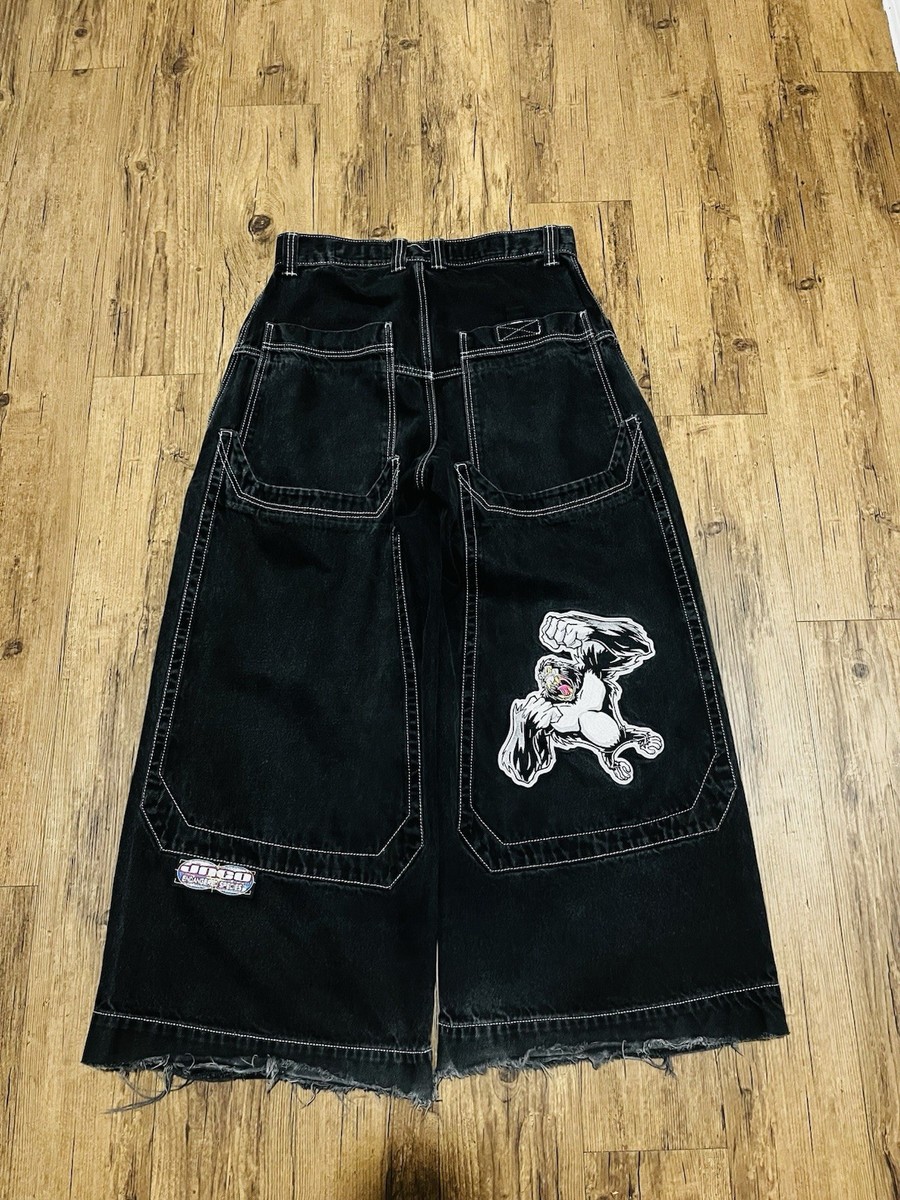 Y2K JNCO Silverback Insane Phat Skater Raver Jet Black Denim Jeans