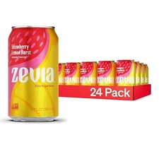 Zevia Zero Sugar Strawberry Lemon Burst Soda 12 oz Cans 24 Pack