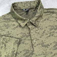 Adidas Polo Shirt Mens Medium Olive Green Jacquard Camo Primegreen Performance