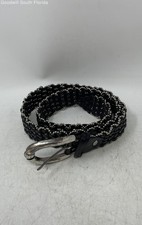 Nanni Womens Black Silver-Tone Leather Ball Chain Bead Buckle Braided Belt