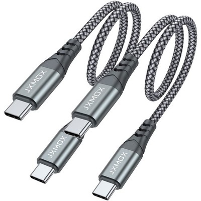 JXMOX Short USB C to C Cable 60W, (2 Pack 1ft) Type C Fast 1ft, Grey 