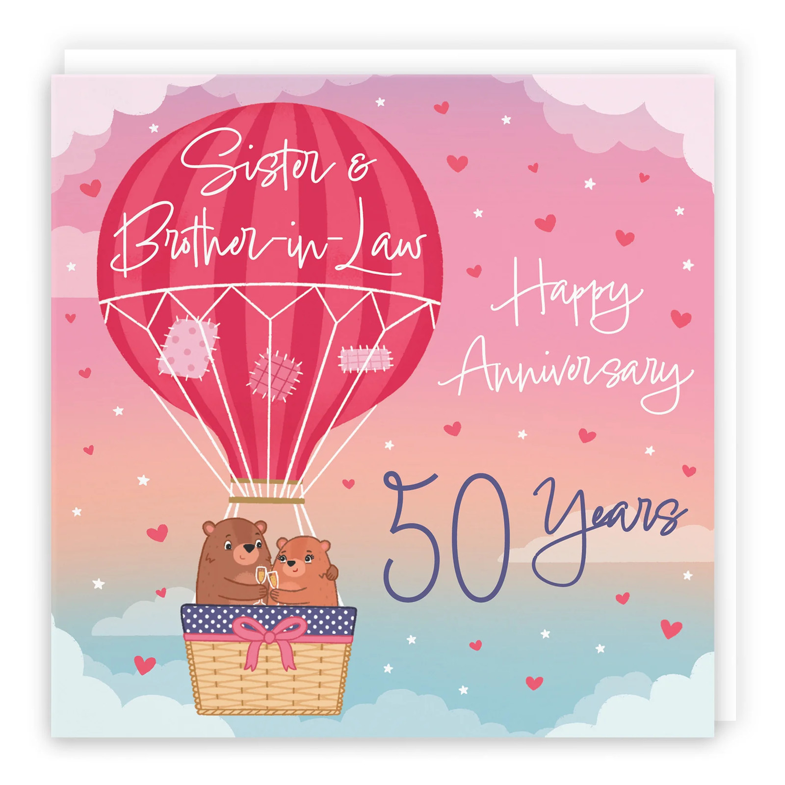 50th Sister And Brother-in-Law Hot Air Balloon Anniversary Card Cute Bears