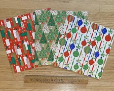 3 Sheets NOS Vtg 60s MCM Gift Wrap Wrapping Paper Tree Ornament Candles Unused
