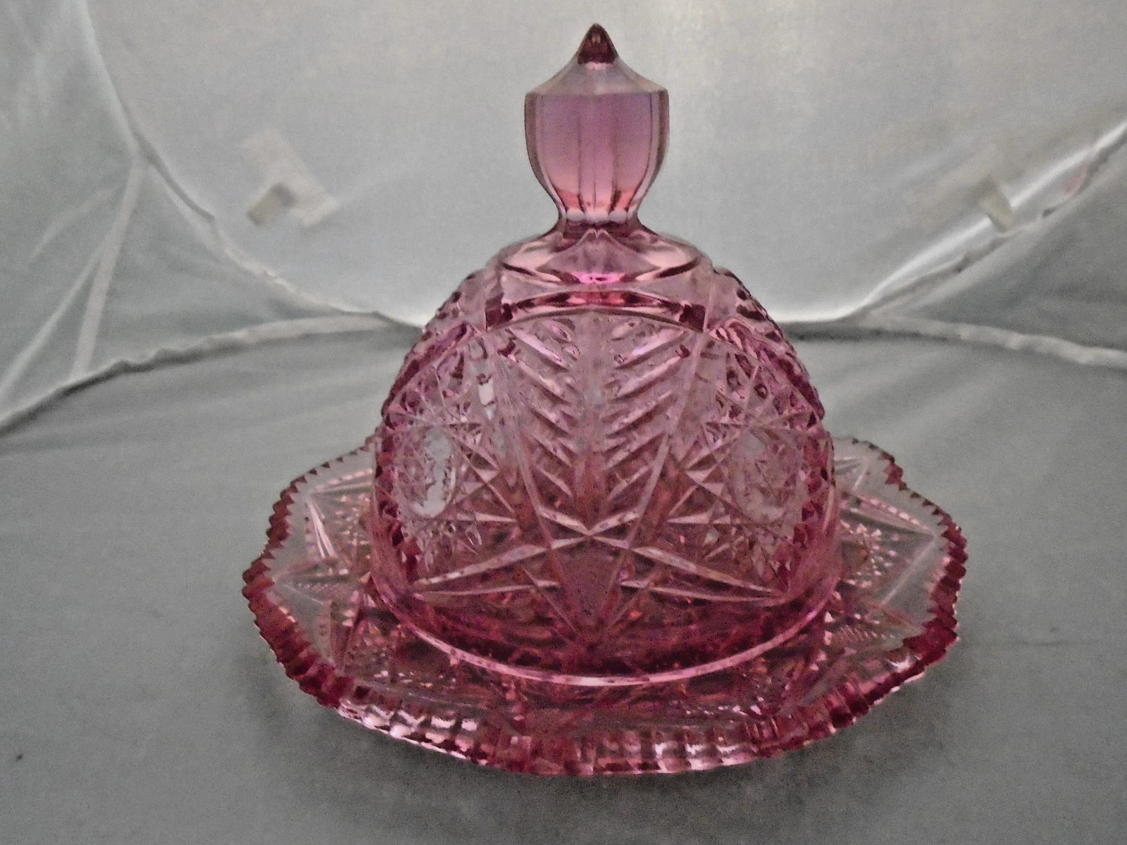 Rare Viking Dalzell UNMARKED Glass Pink Domed Hobstar Butter Dish