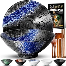 Ceramic Japanese Ramen Bowl Set, 2 Sets Asian Pho Udon Soup Noodle Bowls with...