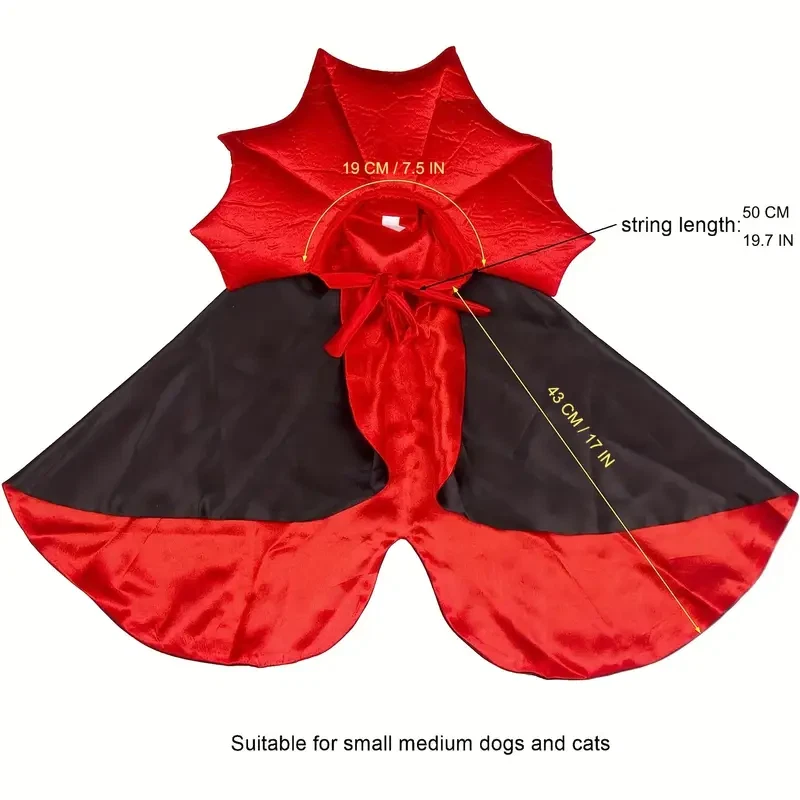 Disfraz de Vampiro Diablo Mascota Perro o Gato Capa Roja y Negra Pequeña Foto 4 de 4