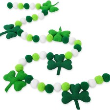 8.2Ft St. Patrick's Day Felt Pom Banner Lucky Shamrock Garland Green White Ball