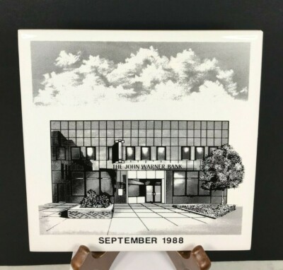 Vintage The John Warner Bank Clinton, Illinois September 1988 Tile Trivet