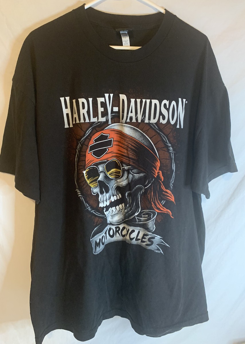 トップス Harley Davidson three skull Tee XL Harley Davidson Motorcycles Black T-Shirt Oconomowoc