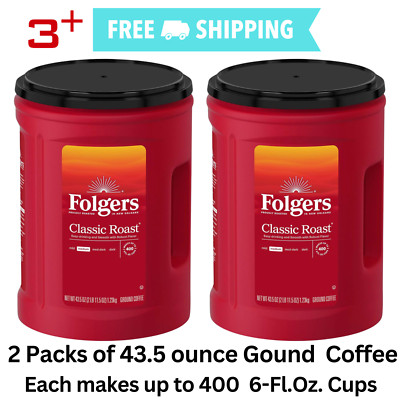 Folgers Classic Medium Roast Ground Coffee 2 Packs of 43.5 oz