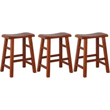 eHemco Heavy-Duty Hardwood Saddle Seat Barstools,24 Inches,Set of 3(Collectible)