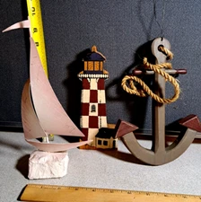 Nautical Decor Metal Sailboat &, Handcrafted Wood Anchor &Lighthouse #1607L128