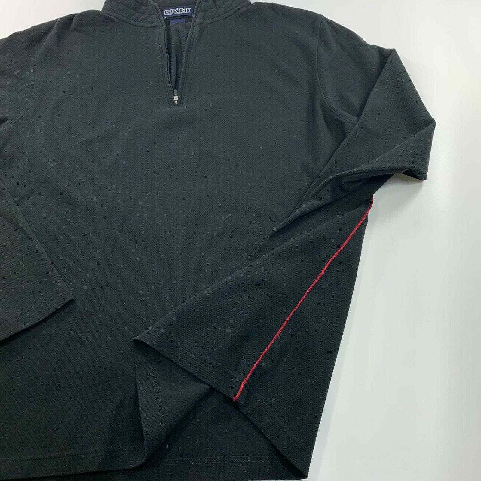 Land's End Men's Fleece Pullover Sweater Large Black Cotton 1/4 Zip 42