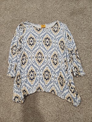 Roby Rd. Petite XL White & Blue Paisley 3/4 Sleeve Blouse
