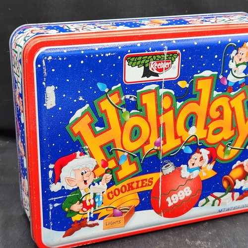 Keebler Holiday Cookie Tin Elves Christmas Storage Container 1998 Collectible - Picture 5 of 7
