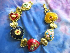 Heart Panel Bracelet Valentine Multicolor Enamel Hearts Ornate Designer Style