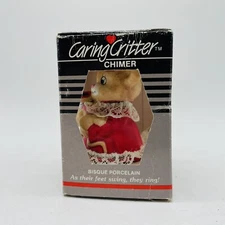 Vintage Jasco Bisque Porcelain Caring Critter Chimers Bell MOMMY MOUSE AND BABY 