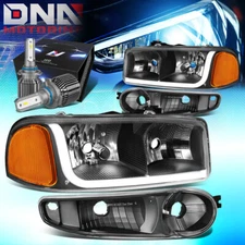 FOR 2000-2006 GMC SIERRA YUKON DENALI LED DRL HEADLIGHT W/LED KIT+COOL FAN BLACK