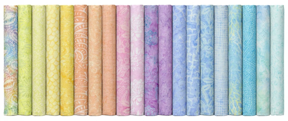 Pastel Tonga Batik ~ Paquete de 20 cuartos de grasa ~ Amarillo, azul ~ Tesoros atemporales Foto 2 de 4