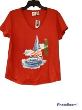 Short  Sleeve Women's T-shirt. By Caribbean Joe, Size Large Red