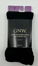 GNW Luxury Microfiber Fashion Control Top Tights Sz 2 Black Style 3183 NEW