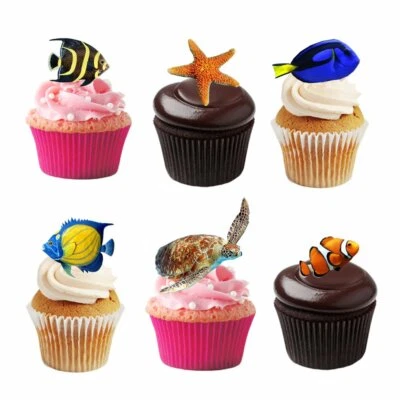 Cake Toppers Tropical Fish Themed 21 Stand Up Edible Wafer Paper Decorations - Image 1 of 4
