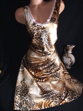 Vtg Satin L Soft Animal print w Pink Frilly Lace Gown Nightie Nightgown Lingerie