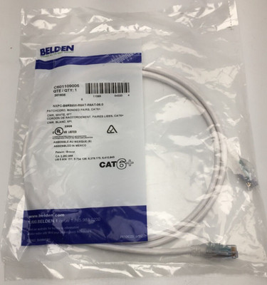 Belden Bonded Pairs CAT6+ Patchcord  CMR, White, 6 Ft.    New