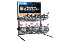 MULTIPURPOSE STEEL HOSE CLIP STAND WITH 100 ASSORTED SIZED CLIPS 9.5MM-55MM