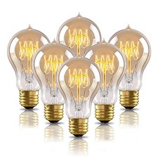 Warm Edison Light Bulbs, 60 Watt A19 Vintage 6 Count Pack of 1 Warm White