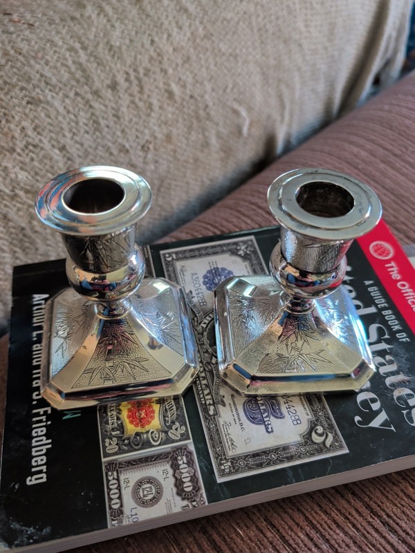 Extremally Rare  silversmith Tack hing Weighted Sterling Silver Candle Holders