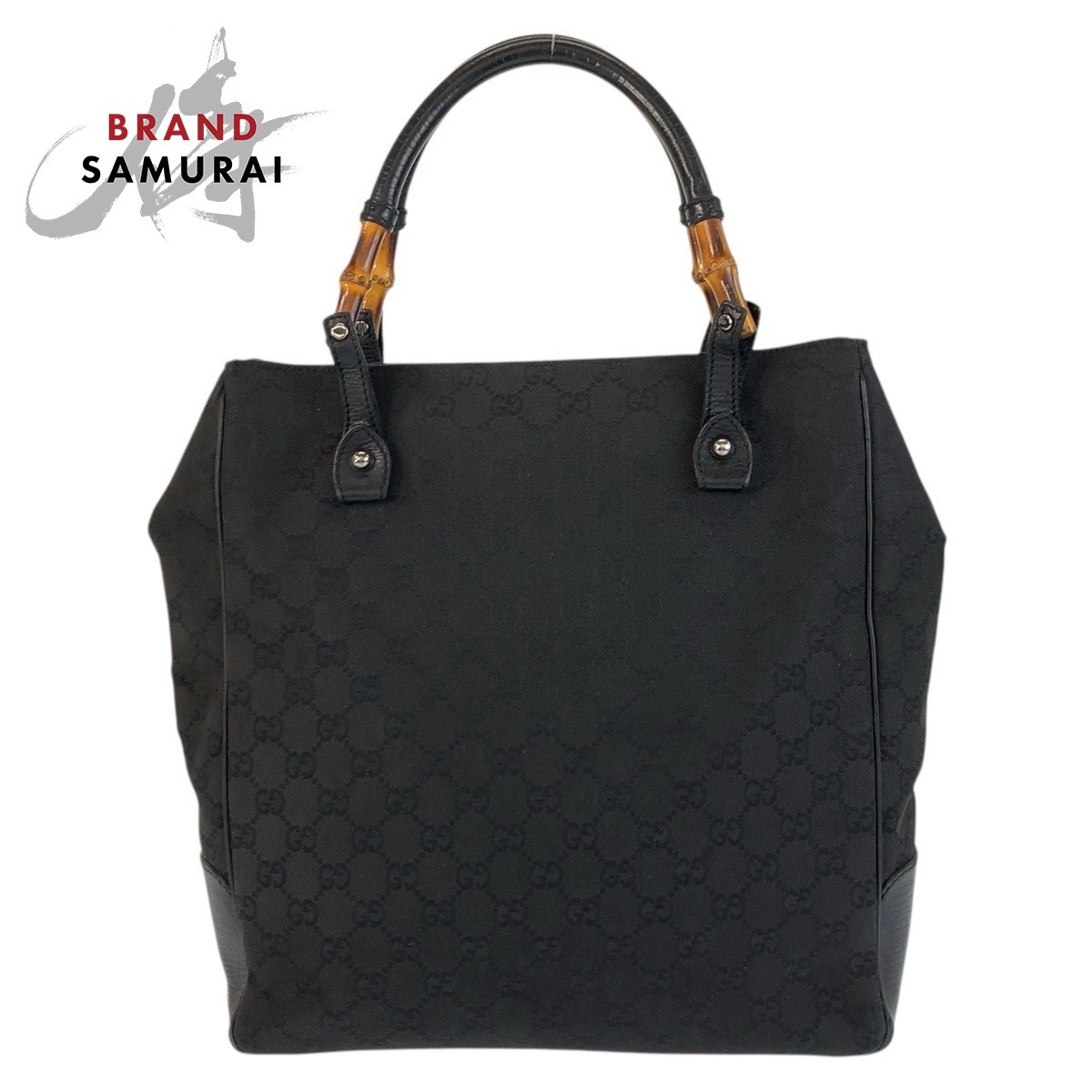 Gucci Bamboo Black GG Canvas Leather Tote Shoulder Bag for Women 502335