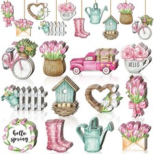 36 Pcs Spring Flower Wooden Ornaments Sunflower Tulip Easter Tree Decoration Flo