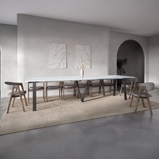 Lungo White Marble Effect, 4 to 16 Seat Extending Dining Table, 130cm-330cm