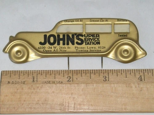 Vintage Gas Station Metal Oil Change Reminder for Visor - '30's Car Shape